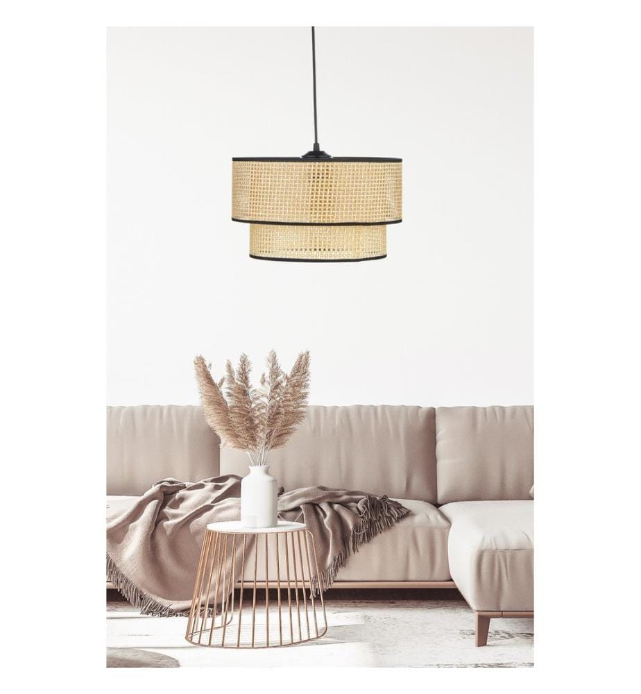 Lustre, marron, noir, capuchon en rotin