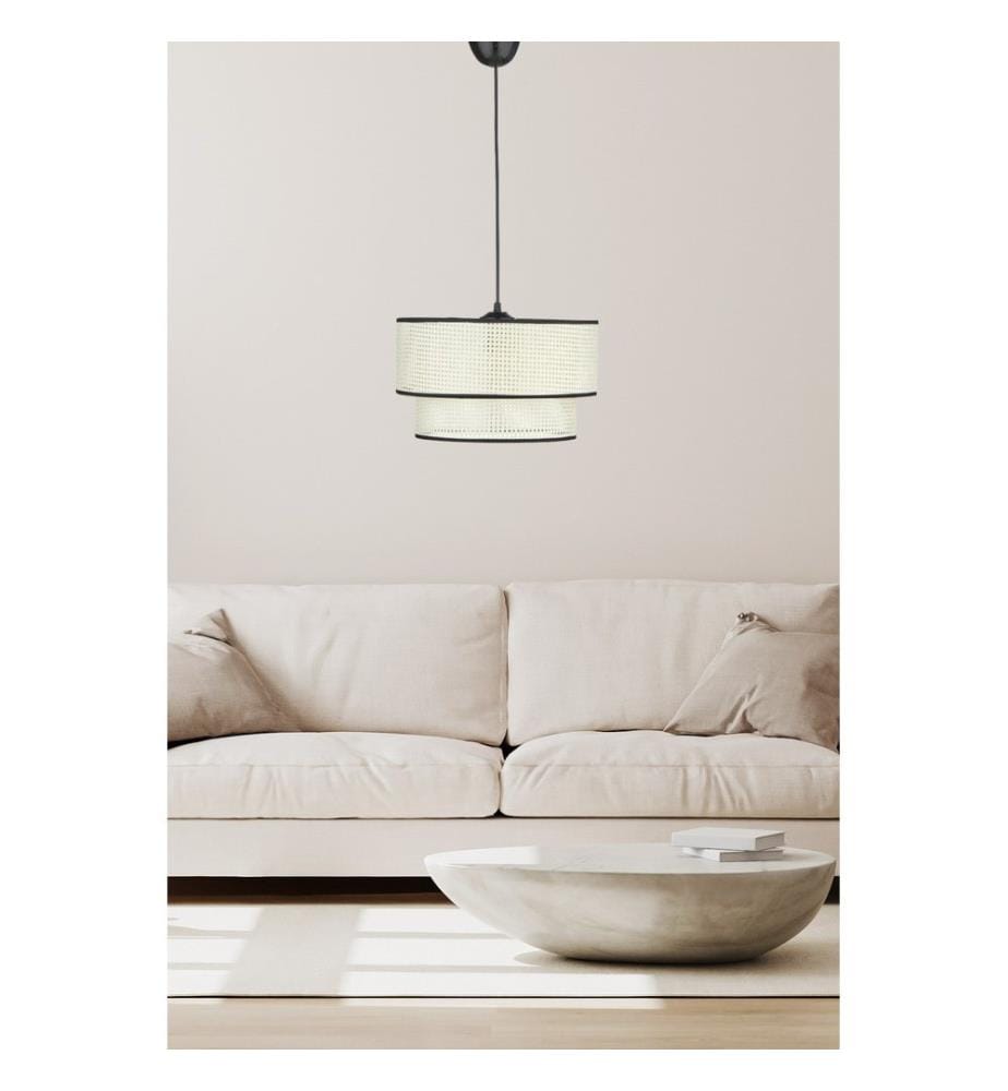 Lustre, noir, crème, capuchon en rotin