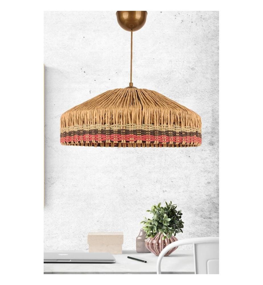 Lustre, écru, CORPS EN MÉTAL, abat-jour en macramé