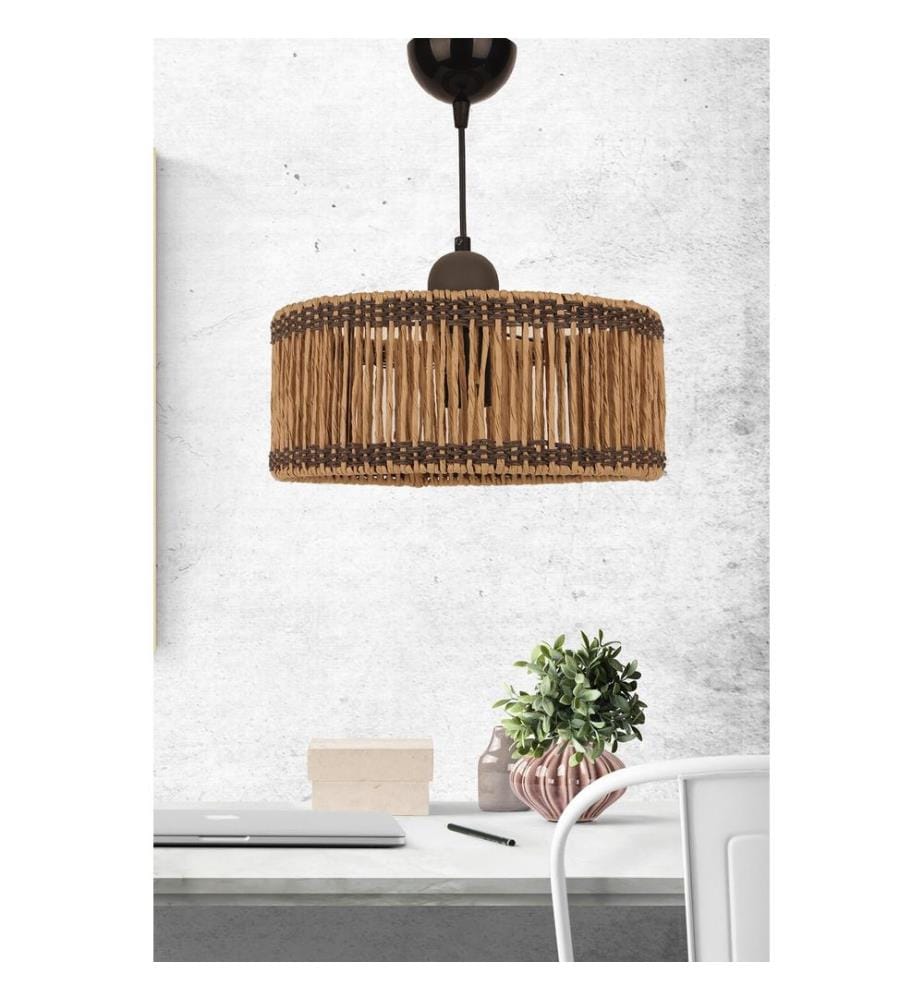 Lustre, écru, CORPS EN MÉTAL, abat-jour en macramé