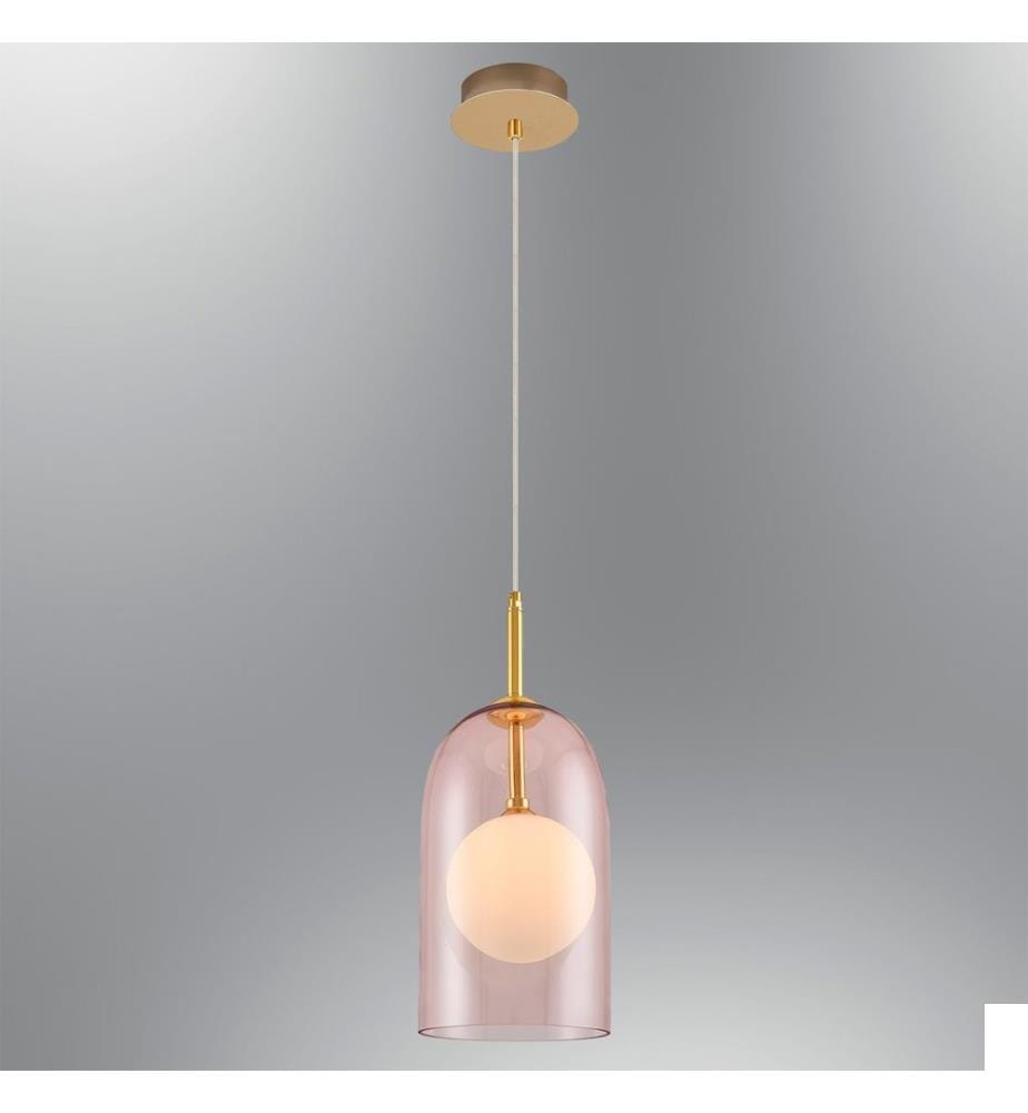 Lustre, rose, CORPS EN MÉTAL, abat-jour en verre