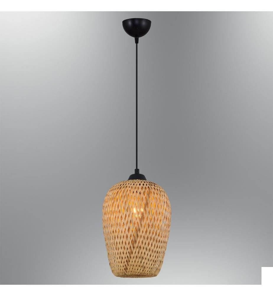 Lustre, chêne, CORPS EN PLASTIQUE / CAPUCHON EN ROTIN