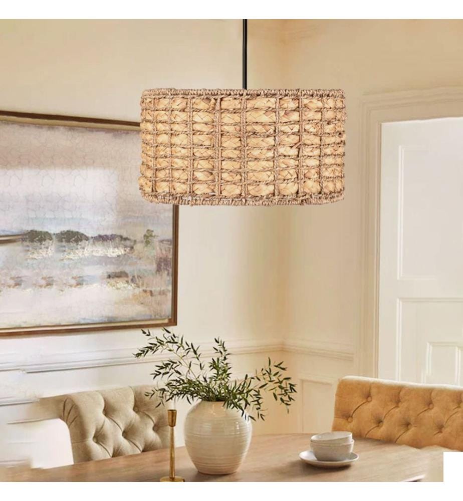 Lustre, naturel, corps en métal, capuchon en corde