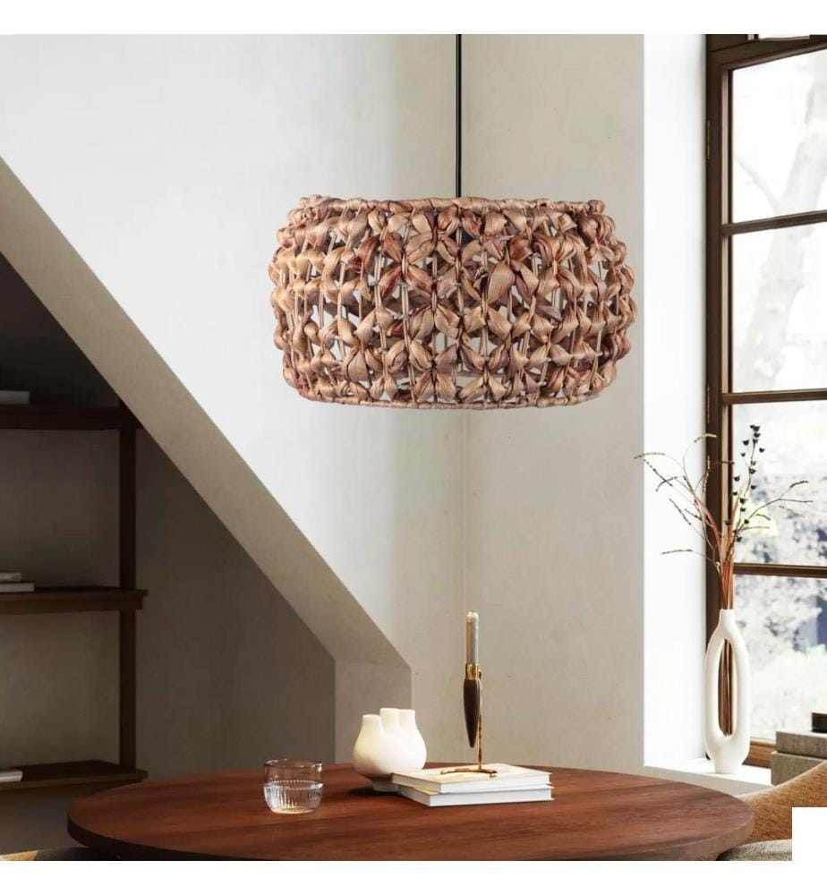Lustre, naturel, corps en métal, capuchon en corde