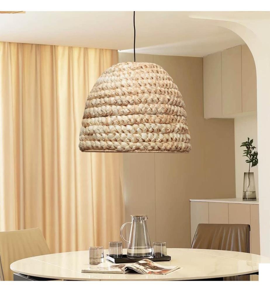 Lustre, naturel, corps en métal, capuchon en corde