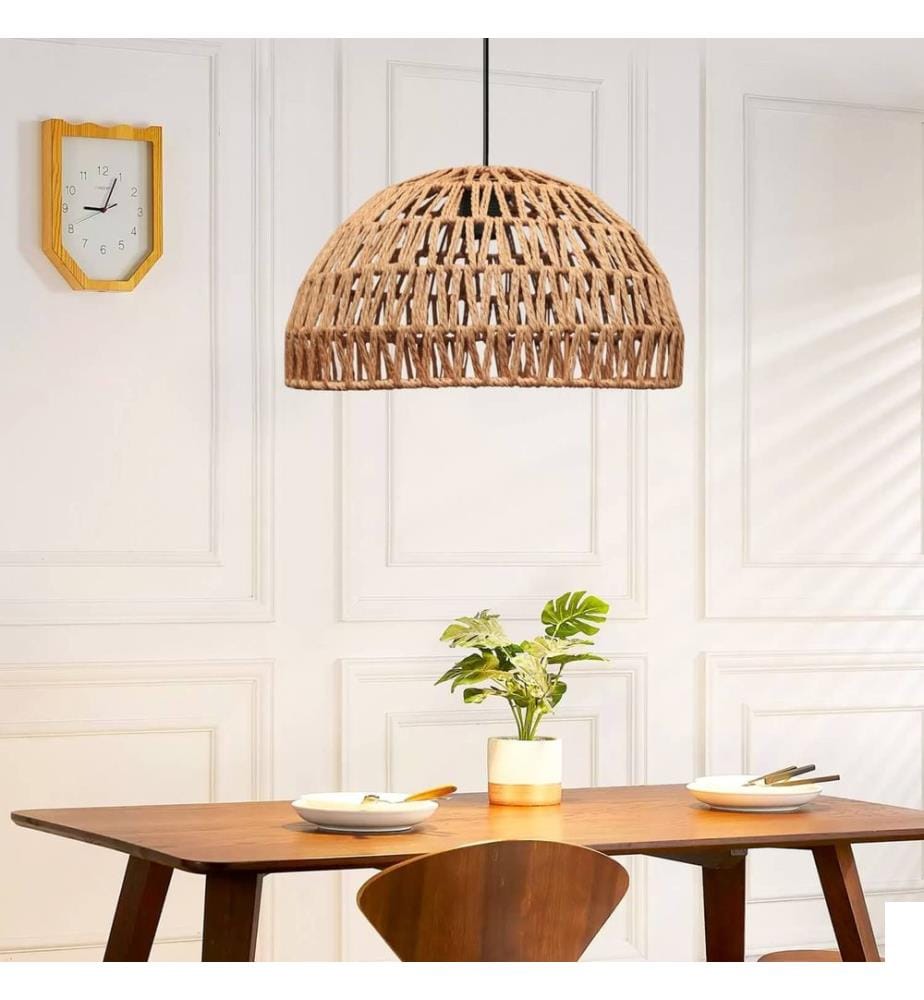 Lustre, naturel, corps en métal, capuchon en corde