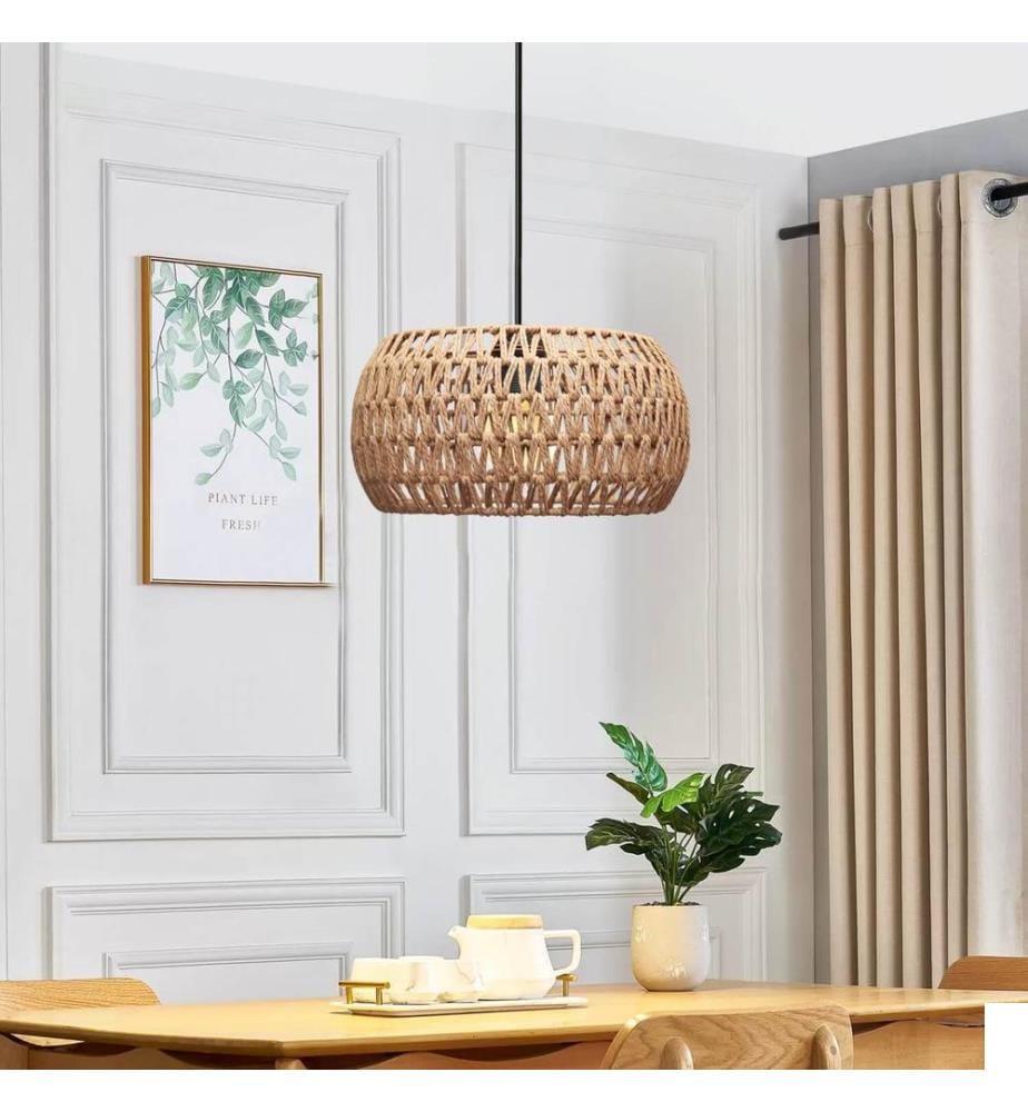 Lustre, naturel, corps en métal, capuchon en corde