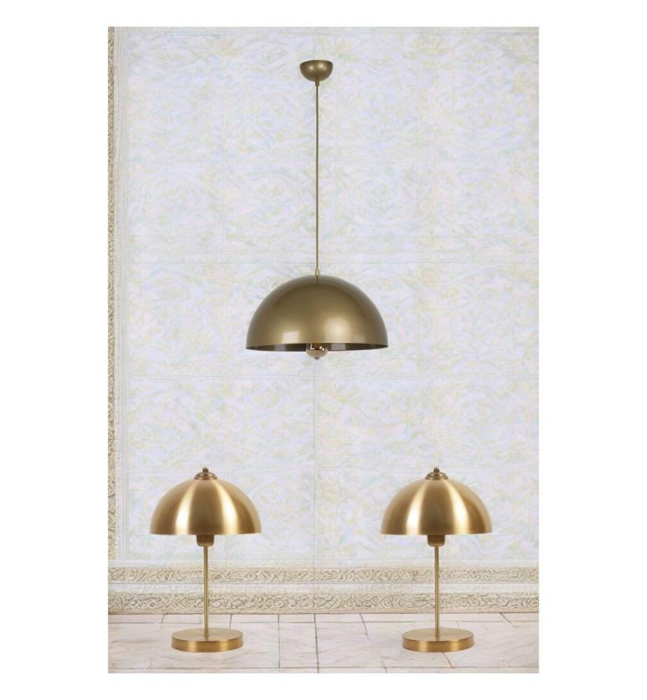 Ensemble lustre et lampe de table, doré, CORPS EN MÉTAL, CAPUCHON EN MÉTAL