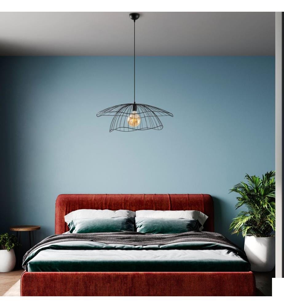 Lustre, noir, CORPS EN MÉTAL, capuchon en métal