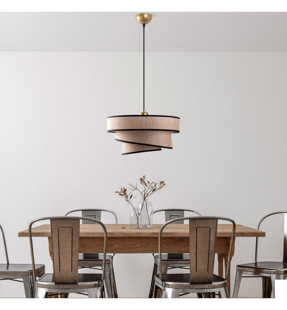Lustre, marron clair, CORPS EN MÉTAL, abat-jour en tissu
