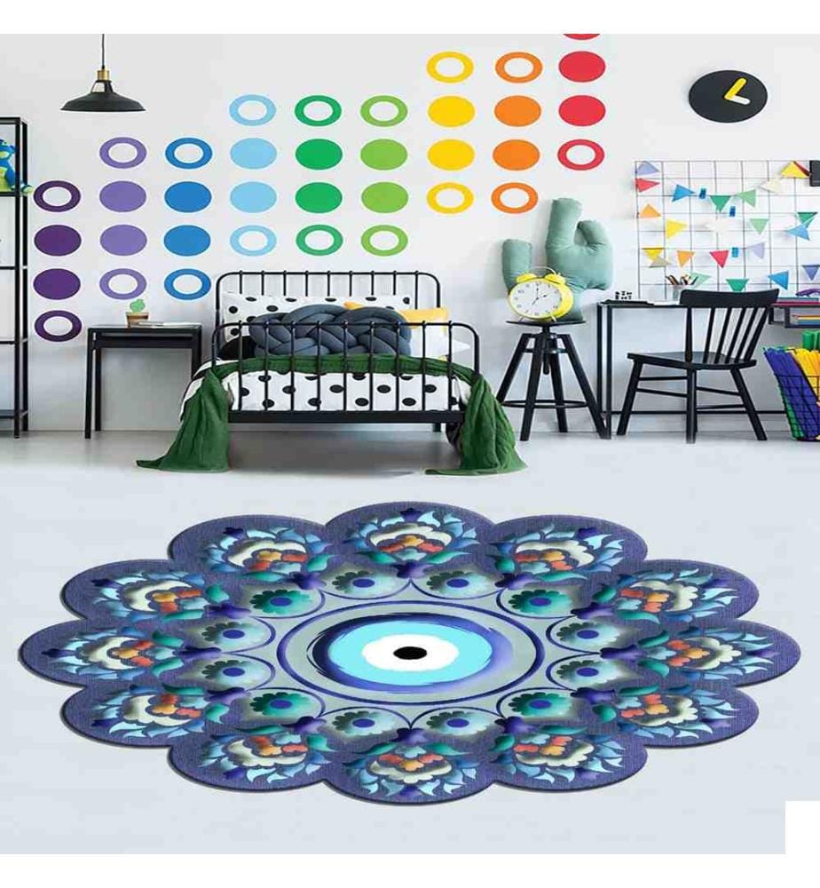Tapis, bleu, vert, orange, bleu marine, 100% polyester, 130 x 130cm