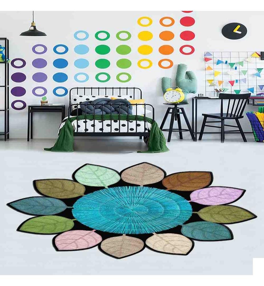Tapis, Turquoise, Crème, Rose, Vert, Marron, 100% Polyester, 170x170 cm