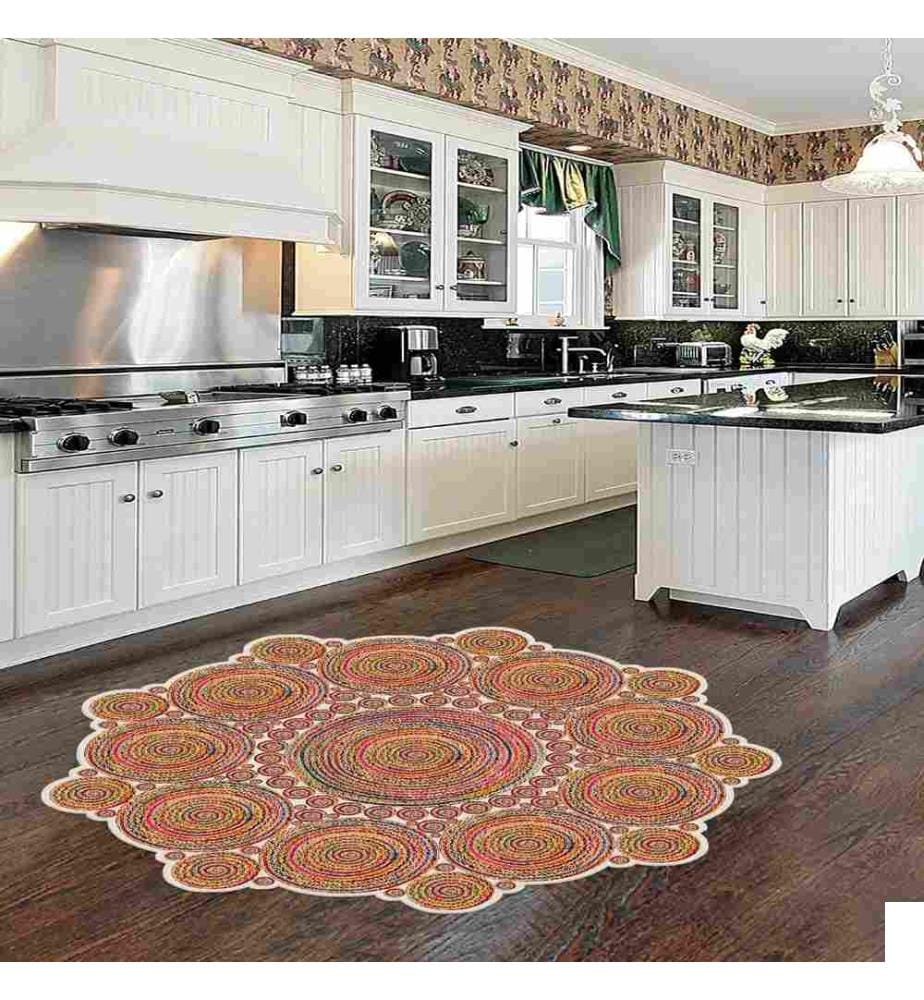 Tapis, Orange, Rose, Camel, Bleu, Blanc, 100% Polyester, 110 x 110 cm