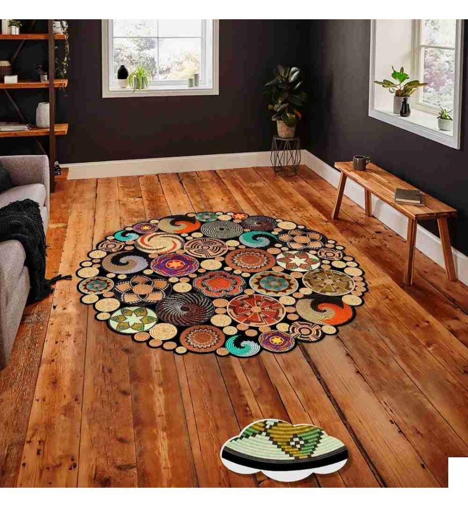 Tapis, Camel, Bleu, Rouge, Vert, Noir, 100% Polyester, 160 x 160 cm