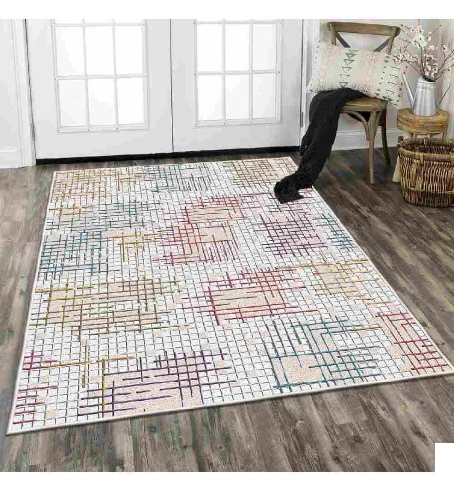 Tapis, crème, bleu, rouge, violet, camel, 100% coton, 80 x 200 cm