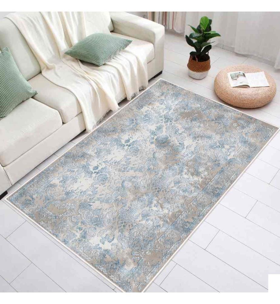 Tapis, bleu, gris, 100% coton, 60 x 200 cm