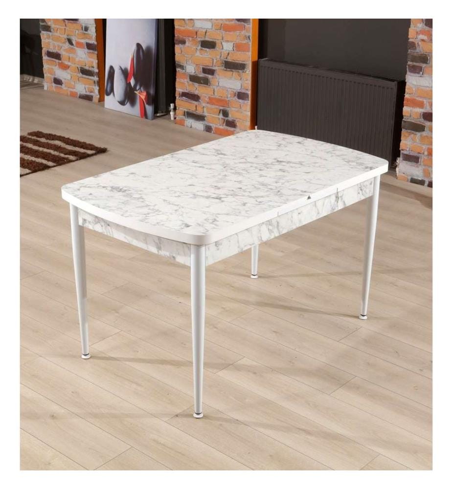 Table de salle à manger extensible, blanc, gris, panneau de particules mélaminé