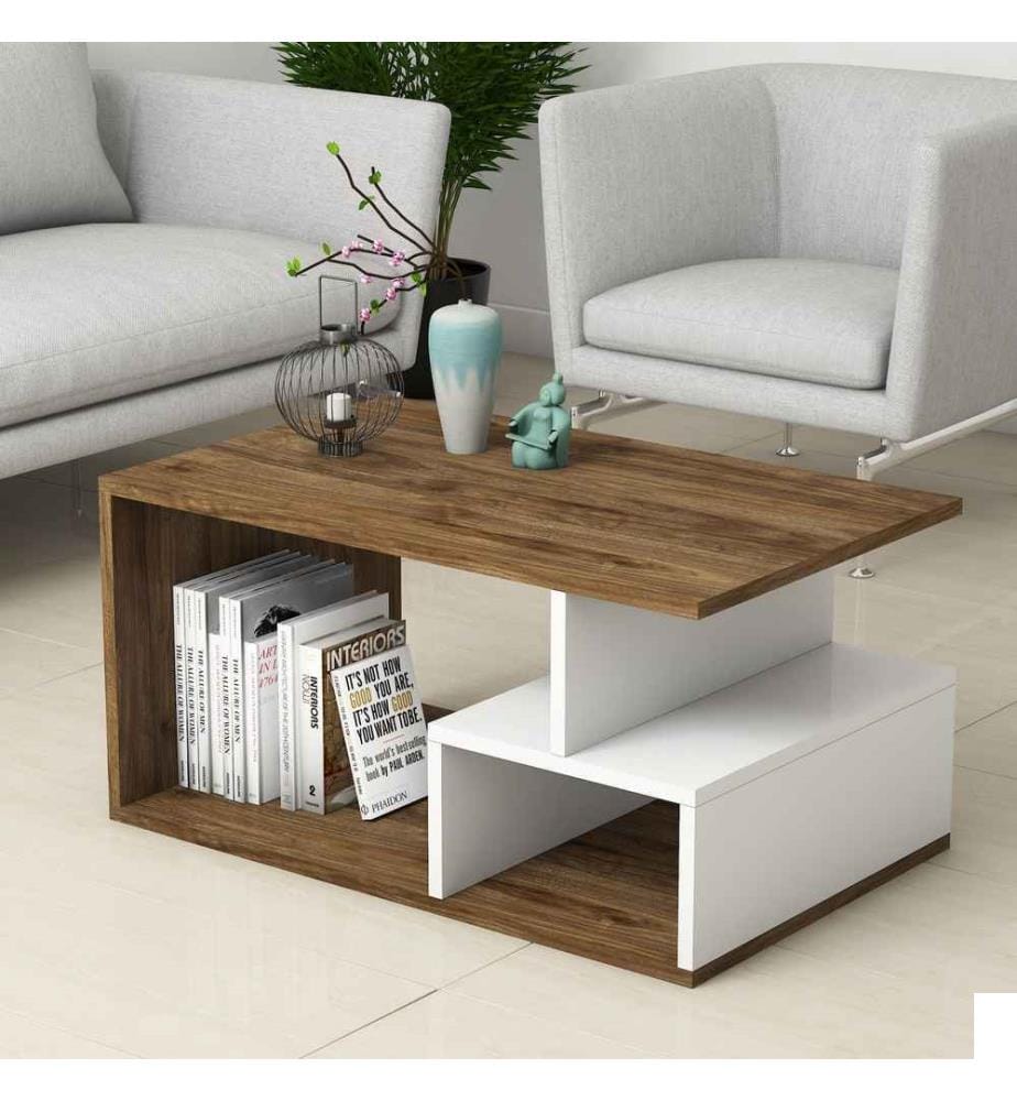 Table basse, noyer foncé blanc, panneau de particules mélaminé