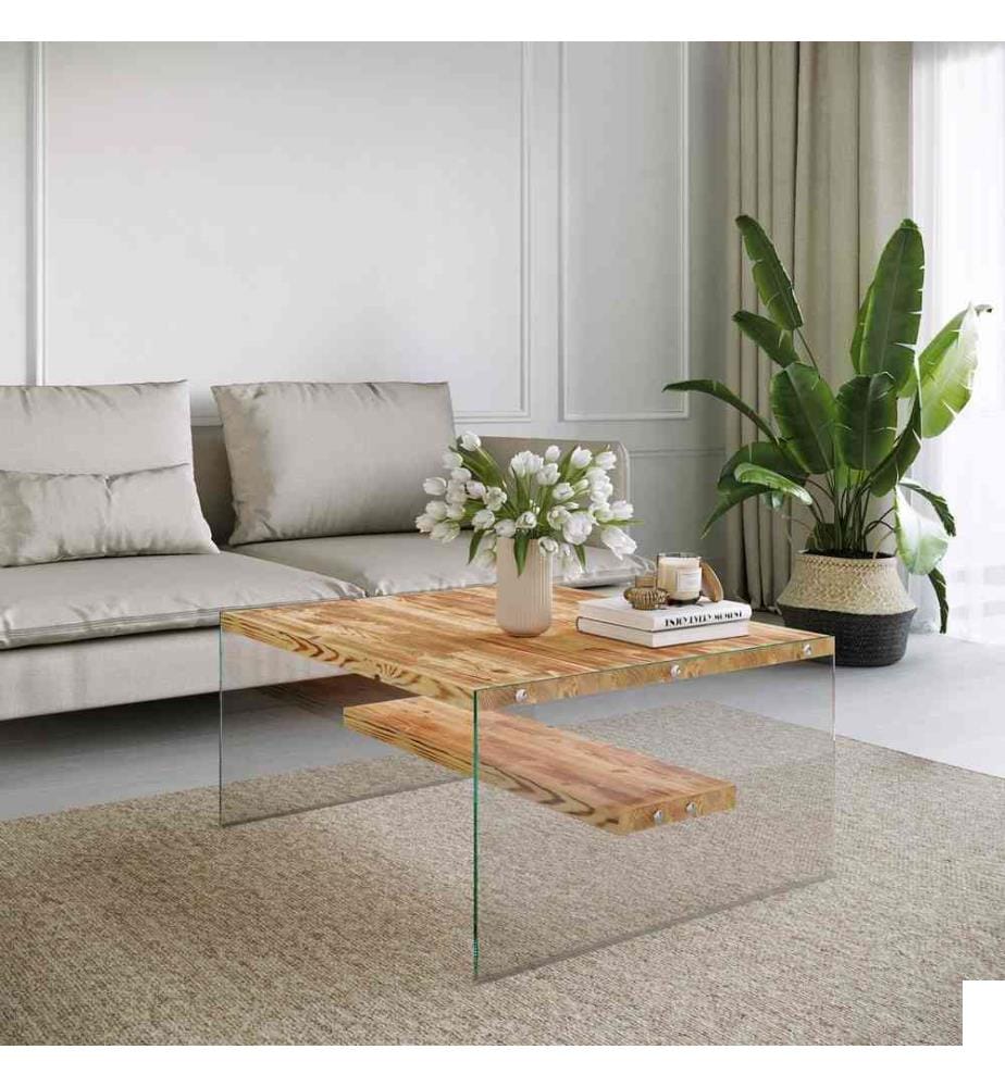 Table basse, chêne, pin, bois massif, piétement
