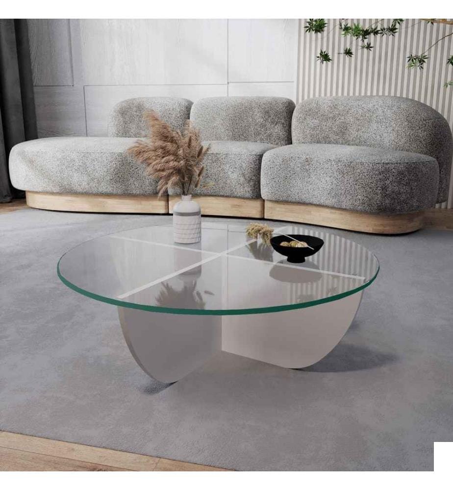Table basse, blanc, verre trempé, cadre en panneaux de particules mélaminés
