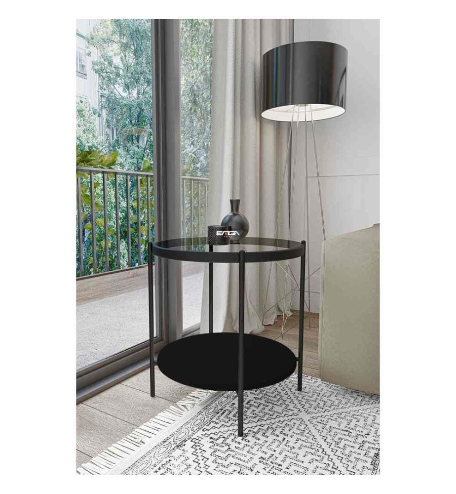 Table d'appoint, Transparent, Black, Top : Tempered Glass, Bottom : MDF