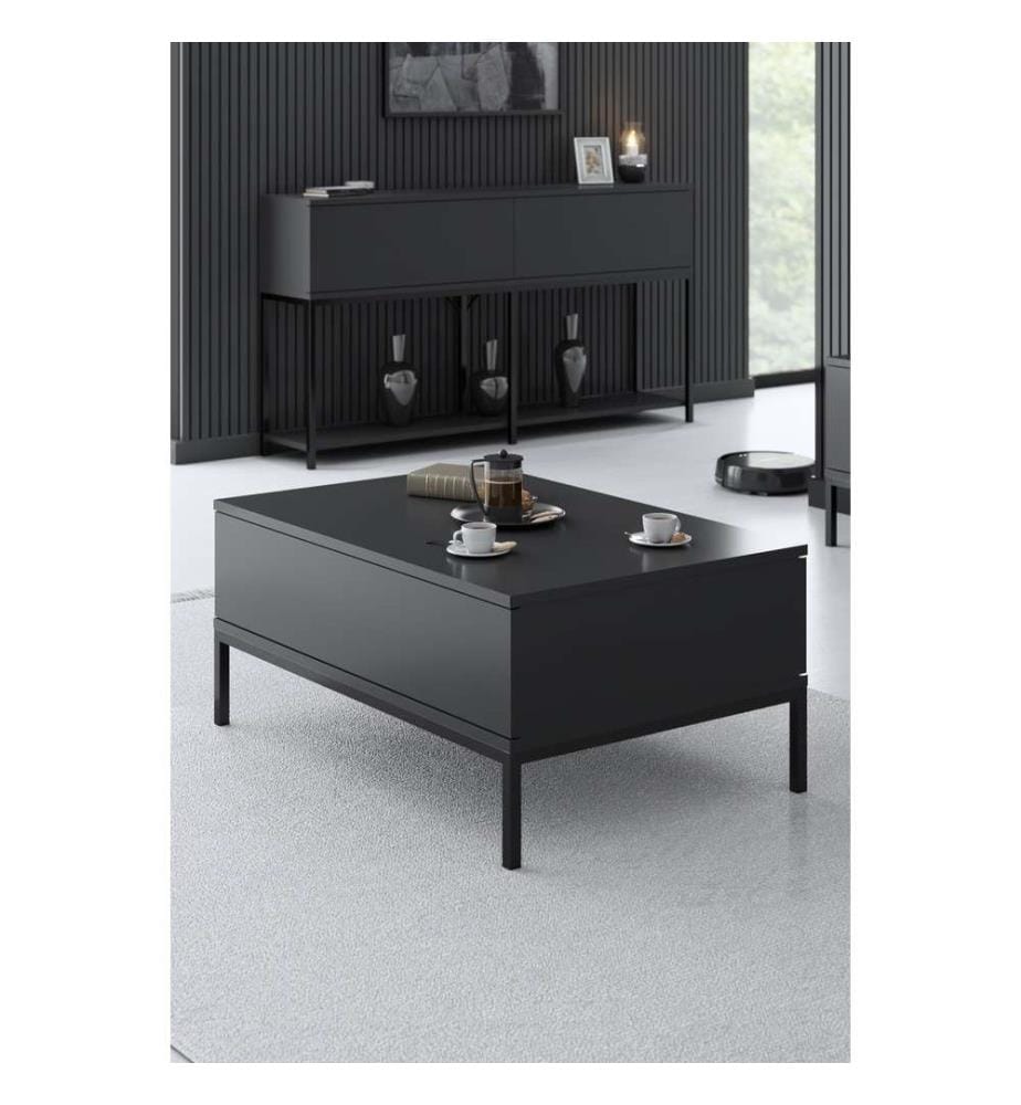 Table basse, Anthracite, Noir, panneau de particules mélaminé, pieds en métal