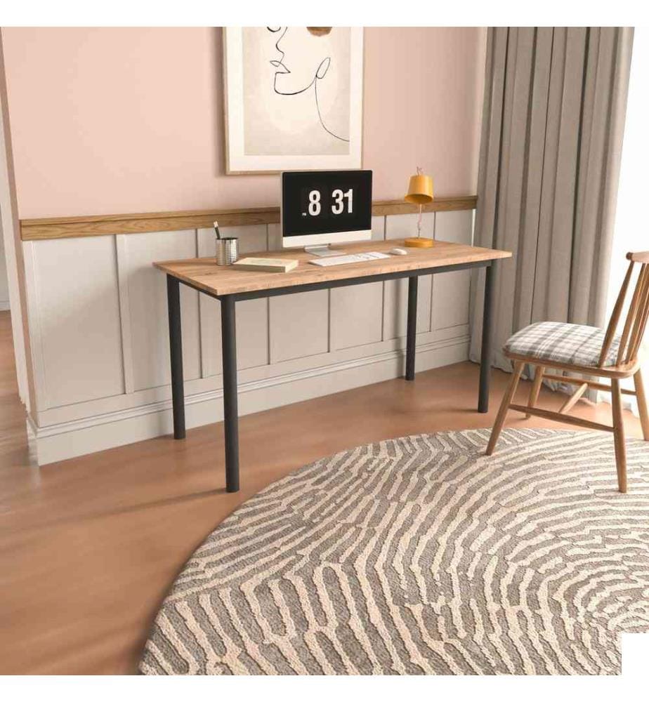 Bureau d'étude, chêne, noir, panneau de particules mélaminé, pieds en métal