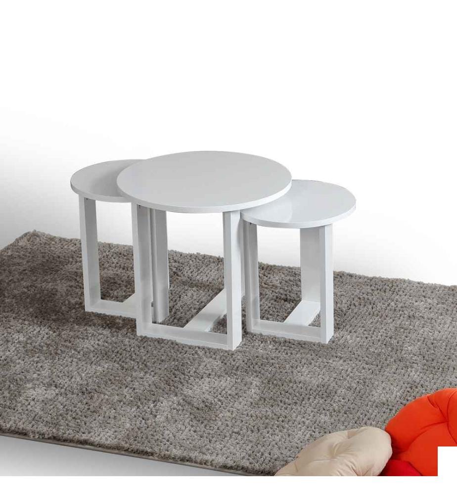 Table gigogne, 3 pièces, blanc, panneau de particules mélaminé