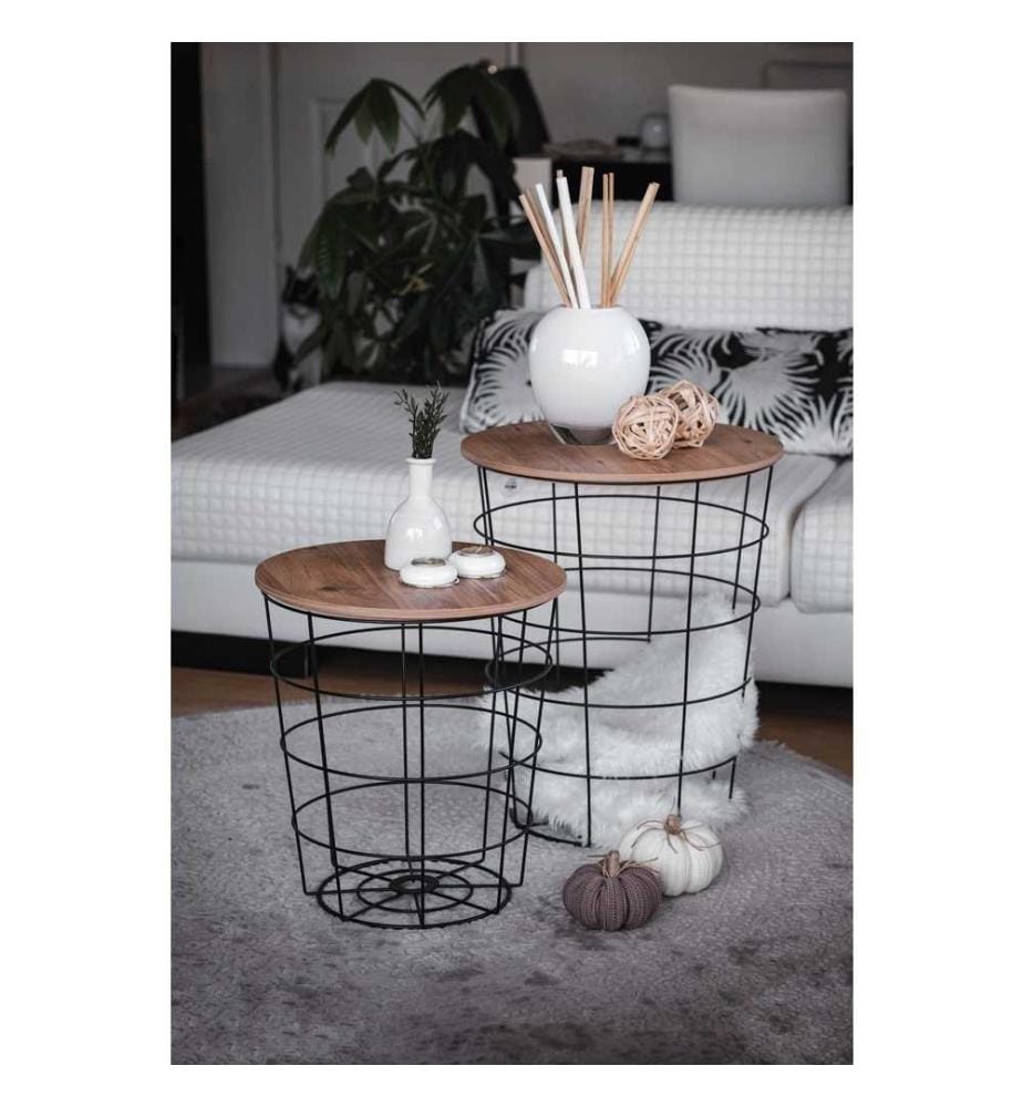 Table basse, pin atlantique, noir, panneau de particules 100% mélaminé, châssis : 100% métal