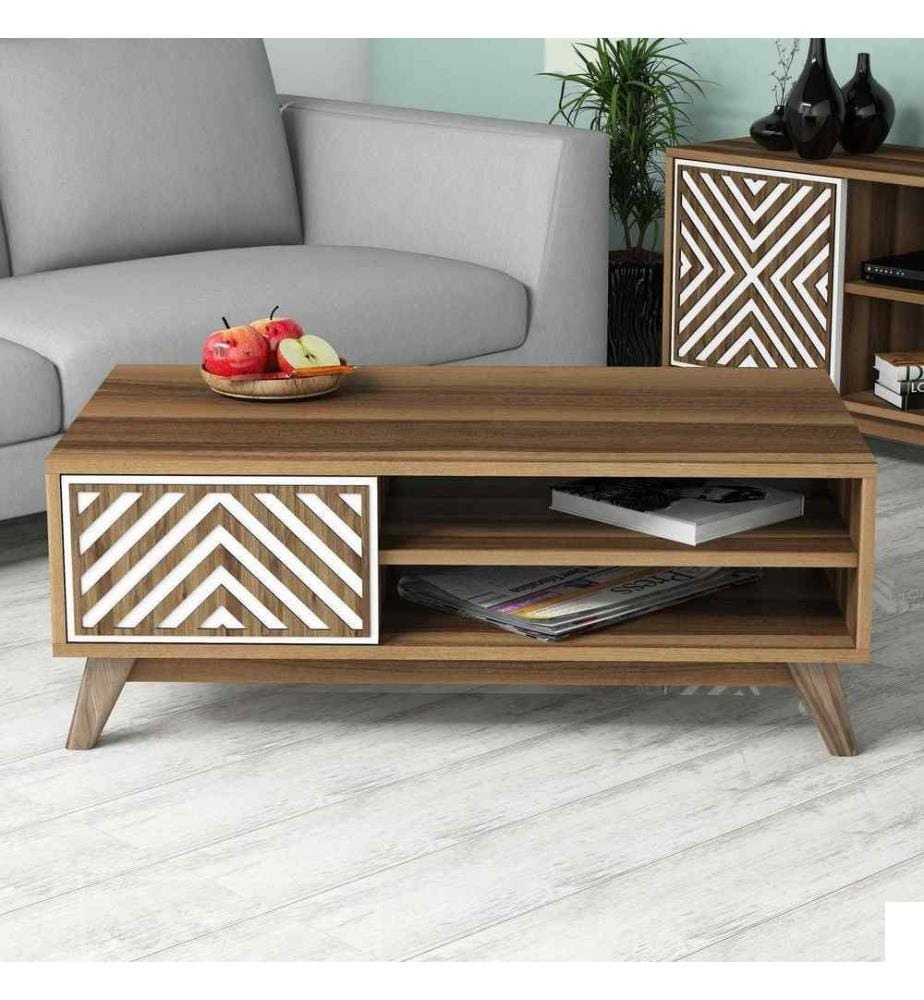 Table basse, noyer blanc, panneau de particules mélaminé