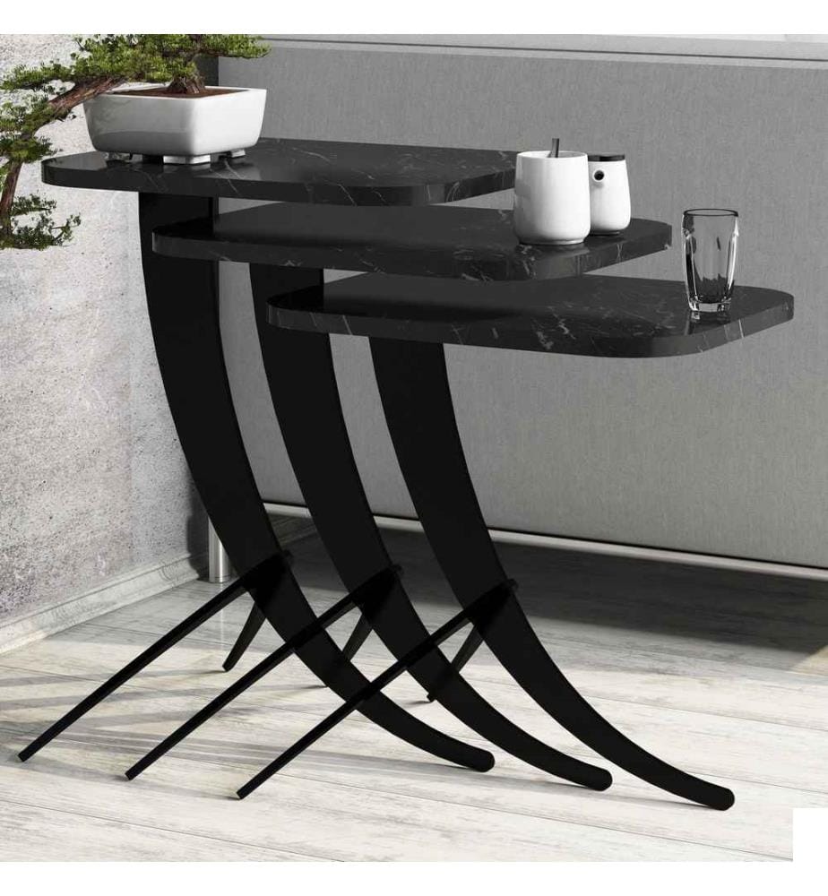 Table gigogne, 3 pièces, noir, panneau de particules mélaminé