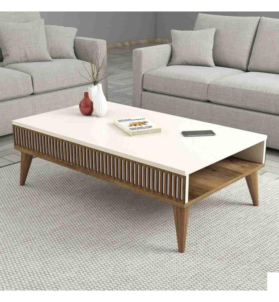 Table basse, noyer, crème, panneau de particules mélaminé