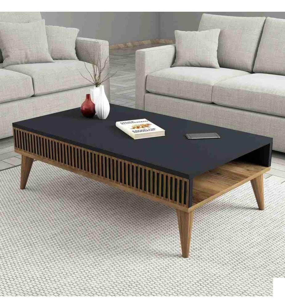 Table basse, noyer, anthracite, panneau de particules mélaminé