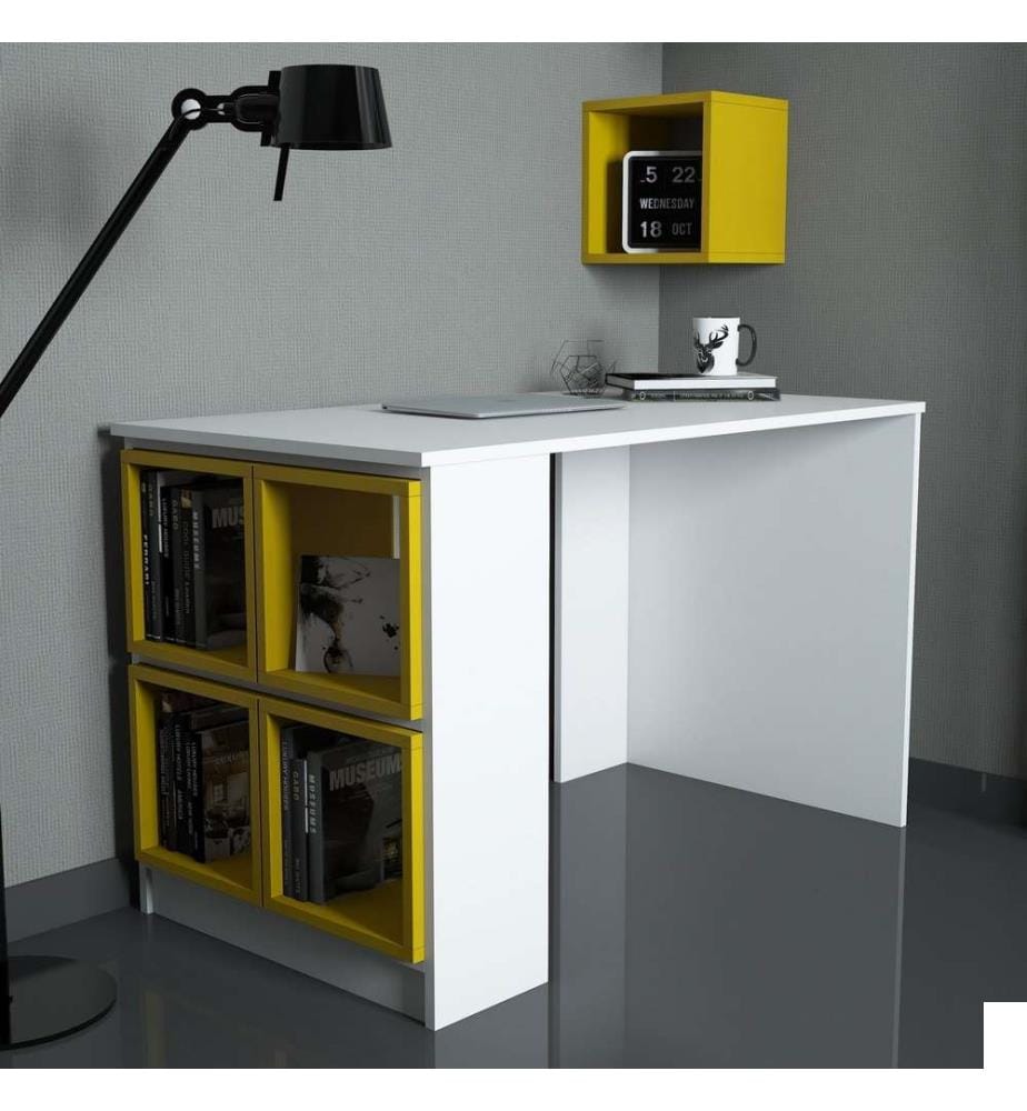 Bureau d'étude, blanc jaune, panneau de particules mélaminé