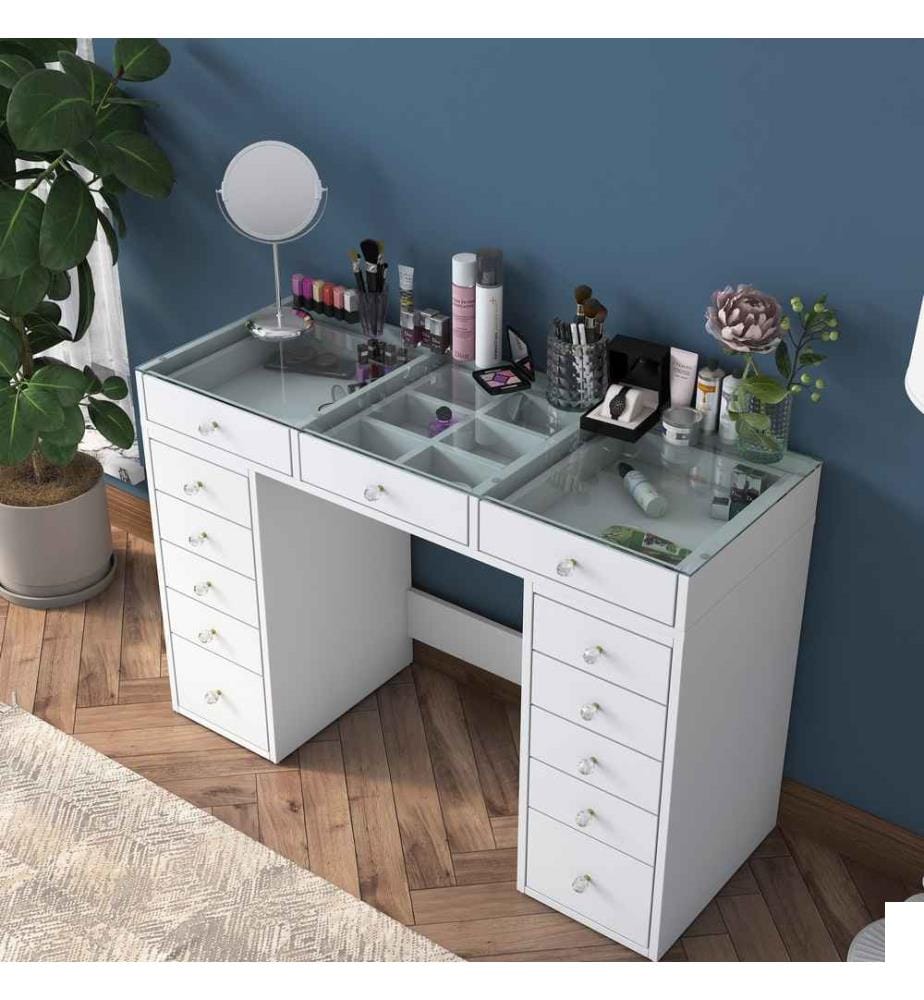 Table de maquillage, blanc, panneau de particules mélaminé de qualité E1