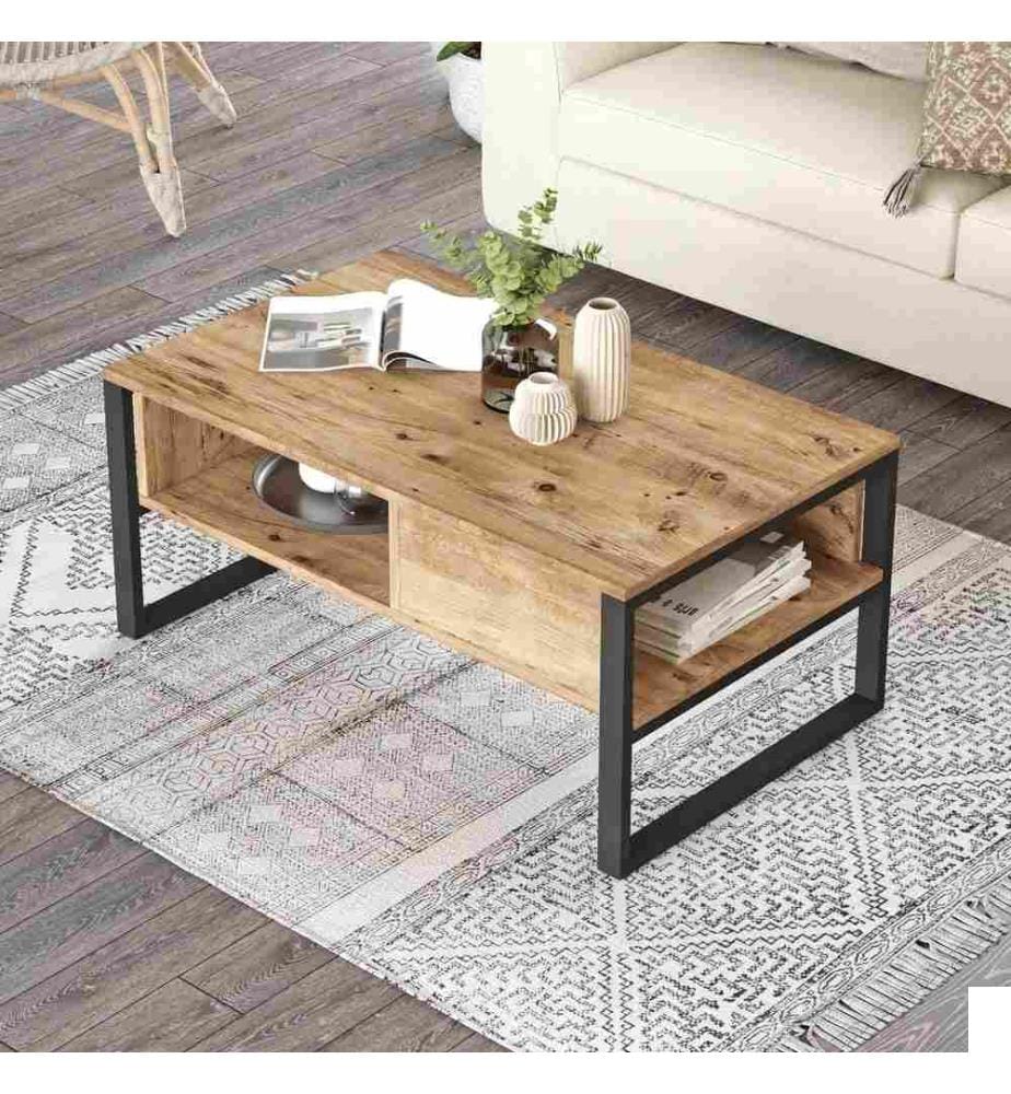 Table basse, pin atlantique, panneau de particules mélaminé