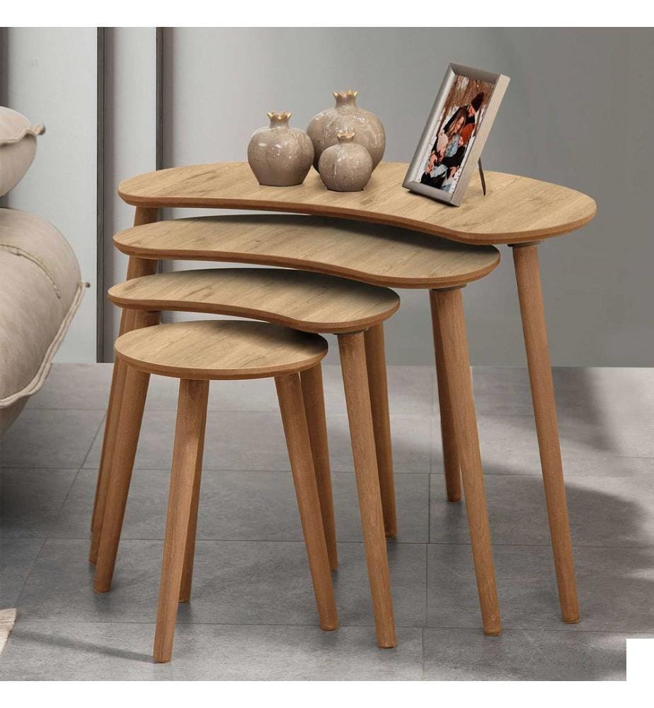 Table gigogne, 4 pièces, chêne, 100 % MDF