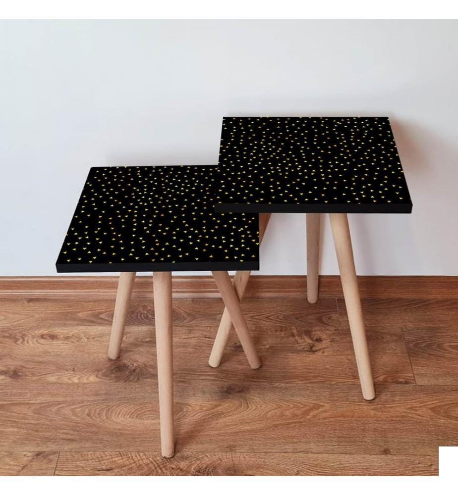 Table gigogne , 2 Pièces, Noir, Or, MDF, Pieds en hêtre