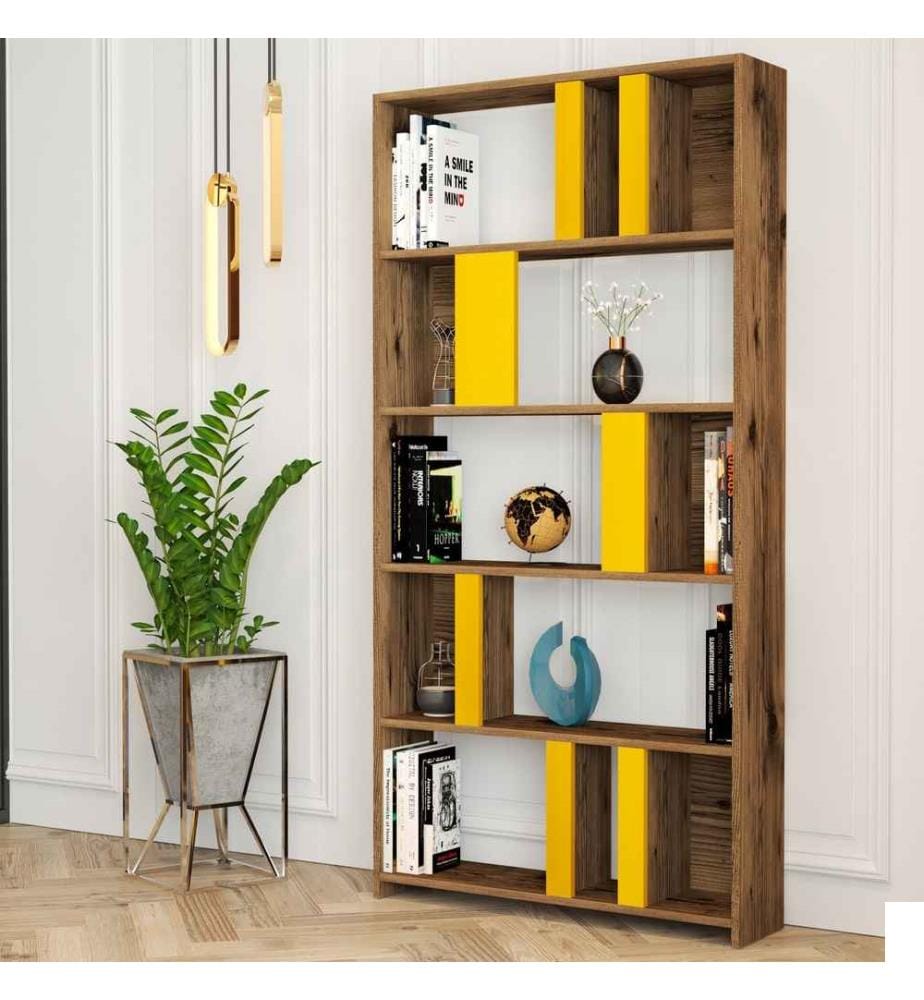 Bibliothèque, Noyer jaune, Panneau de particules mélaminé