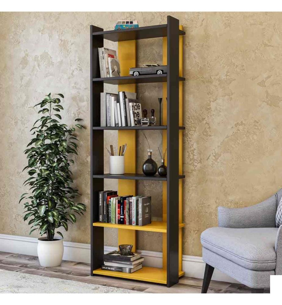 Bibliothèque, jaune anthracite, panneau de particules mélaminé