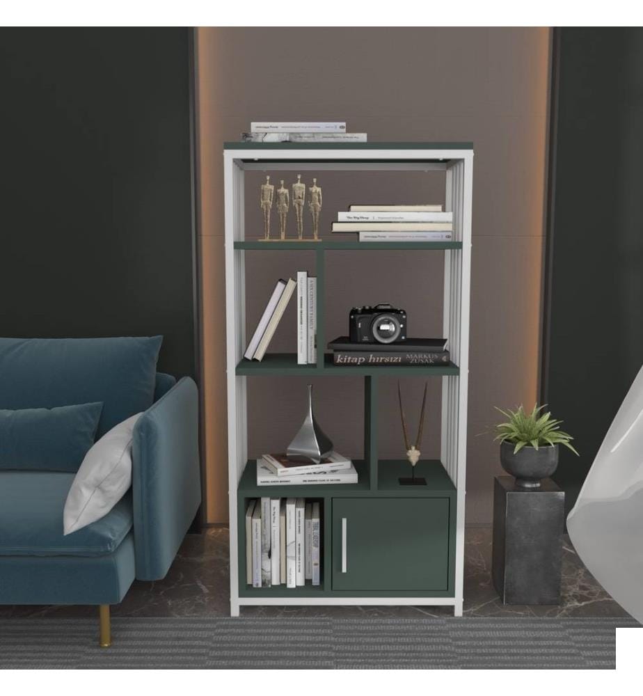 Bibliothèque, vert, blanc, panneau de particules mélaminé