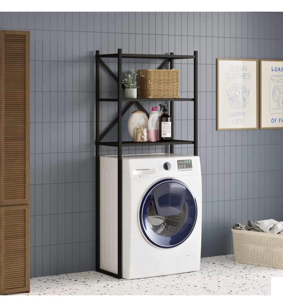 Étagère pour lave-linge, panneau de particules 100 % mélaminé, noir