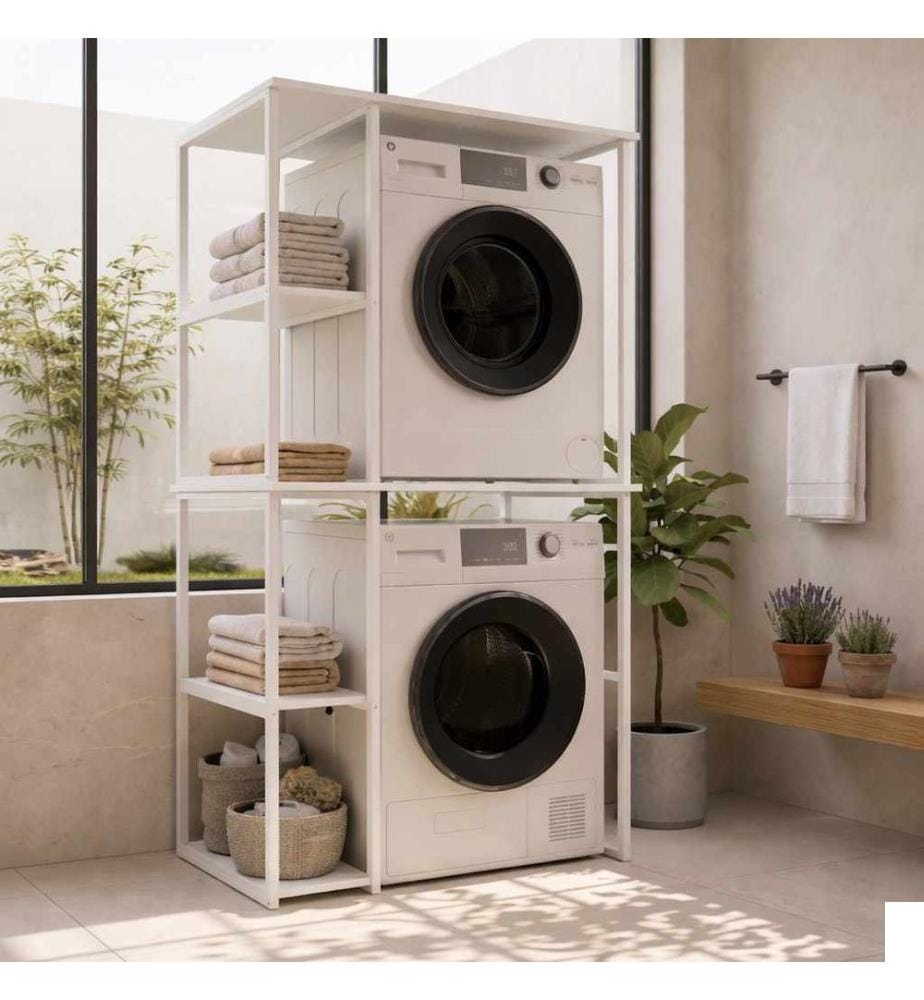 Étagère pour lave-linge, panneau de particules 100 % mélaminé, blanc