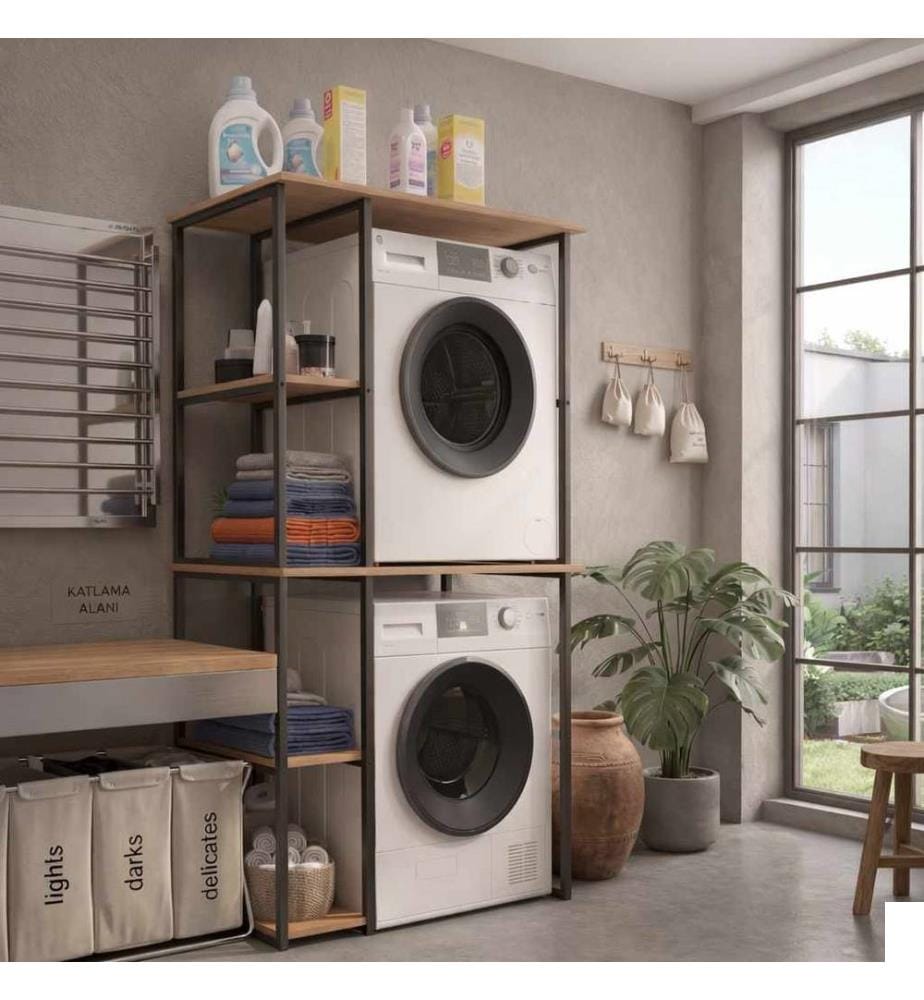 Étagère pour lave-linge, panneau de particules 100 % mélaminé, pin de l'Atlantique