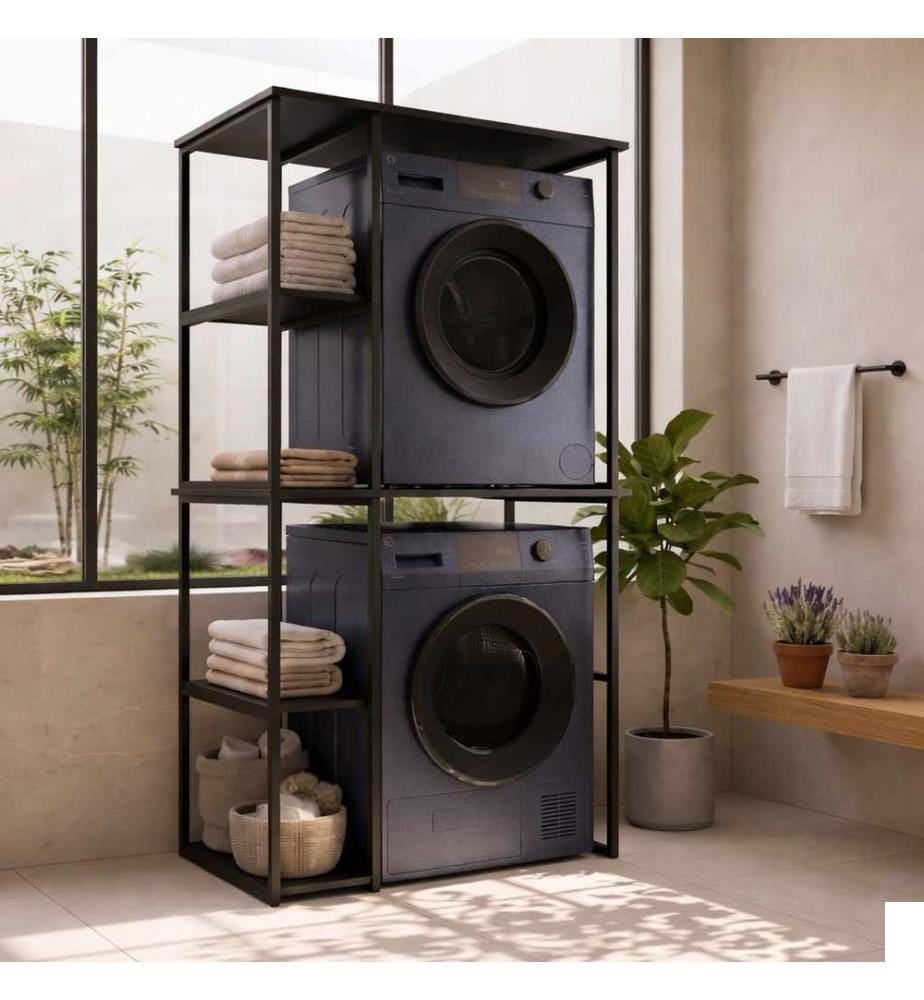 Étagère pour lave-linge, panneau de particules 100 % mélaminé, noir