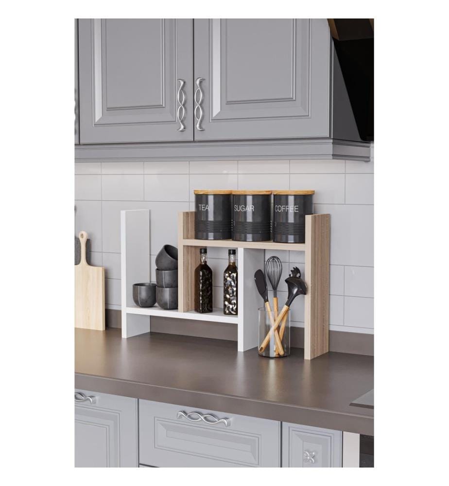 Étagère multifonctionnelle, panneau de particules 100 % mélaminé, chêne Sonomo, blanc