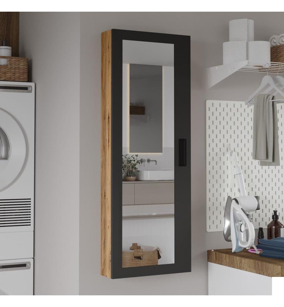 Étagère de salle de bain, panneau de particules 100 % mélaminé, pin de l'Atlantique, anthracite