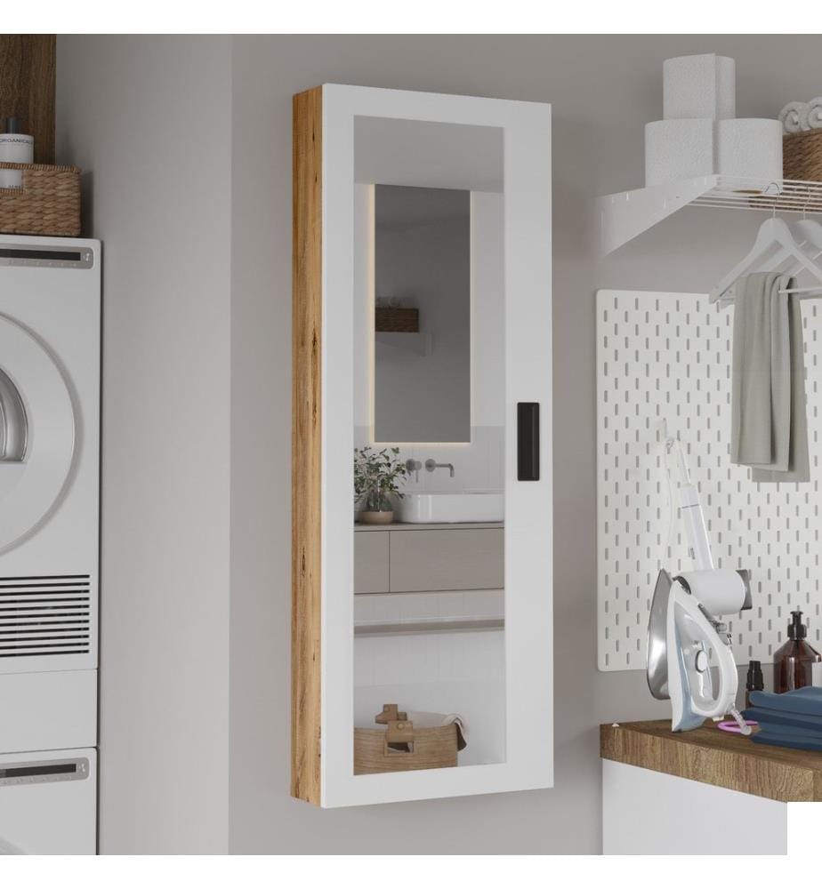 Étagère de salle de bain, panneau de particules 100 % mélaminé, pin de l'Atlantique, blanc