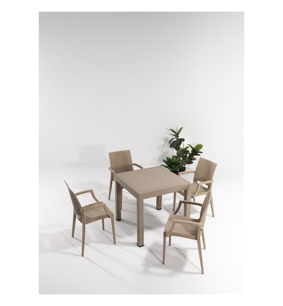 Ensemble table et chaises de jardin, 5 pièces, Cappucino, 100% Polypropylène
