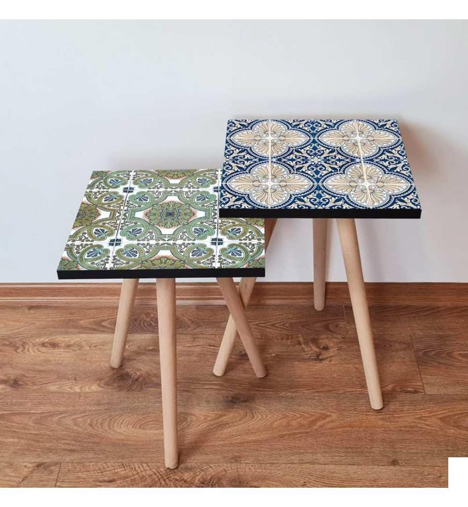 Table gigogne, 2 pièces, vert, blanc, bleu marine, beige, 100 % MDF, , pieds en bois de hêtre